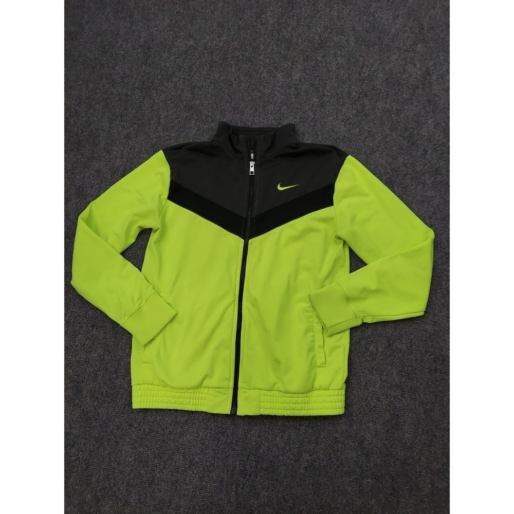 Nike Jacket Youth Boys XL Neon Green Black Volt Full Zip Pockets Mock Neck